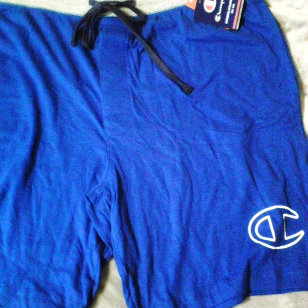 Mens Tagless Champion blue lounge shorts w/ pockets 100% cotton size Large